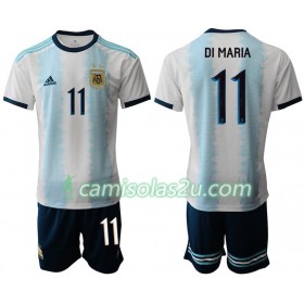Camisolas de Futebol Argentina DI MARIA 11 Criança Equipamento Principal Copa América 2019 Manga Curta